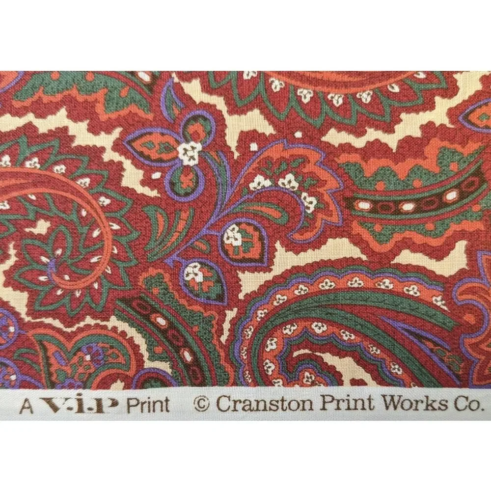 4+ Yards Ornate Red Paisley Fabric Vintage 1980's 1990's VIP CRANSTON PRINTWORKS